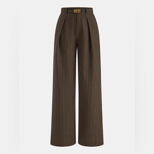 Commense Brown Pinstripe Wide-Leg Trousers